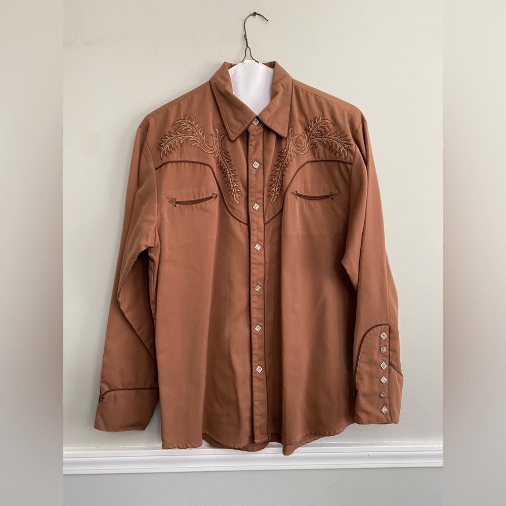 Men’s Scully Western‎ Flashy Rodeo Brown Embroidered Shirt - M
